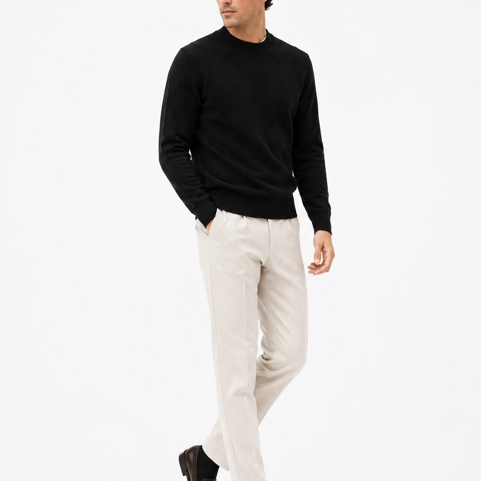 Men's Black Knit Crew Neck Sweater - Long Sleeve Pullover