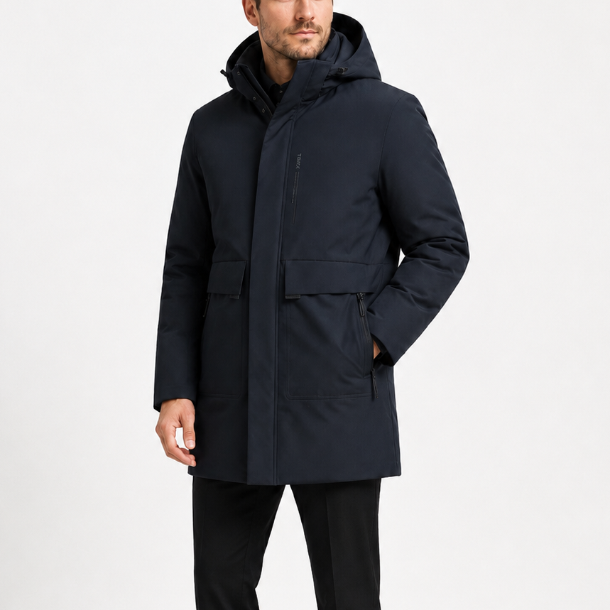 Men's Navy Hooded Winter Parka Jacket