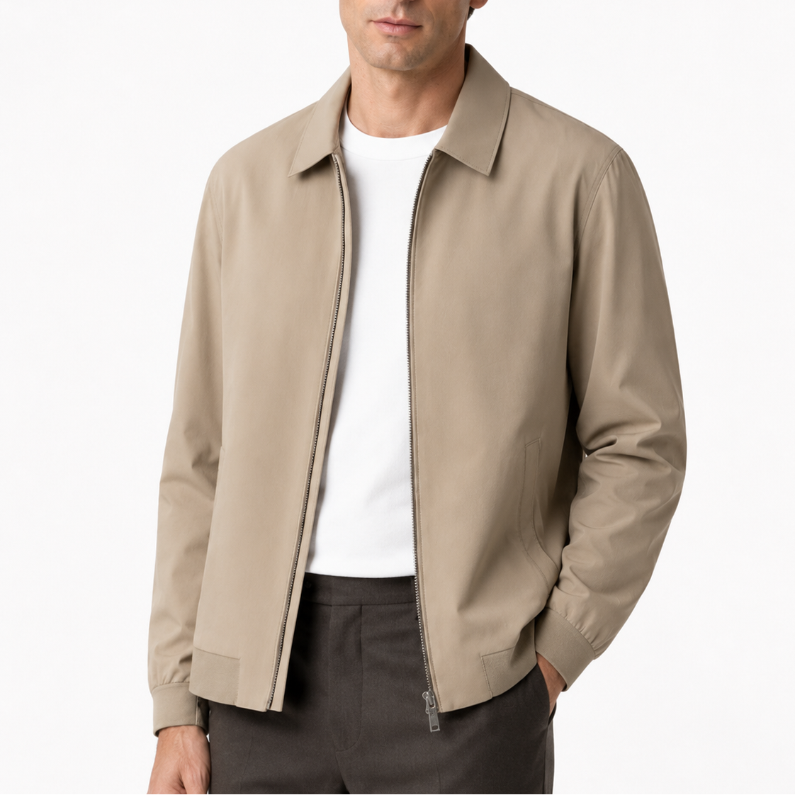 Men's Beige Lightweight Technical Zip Jacket