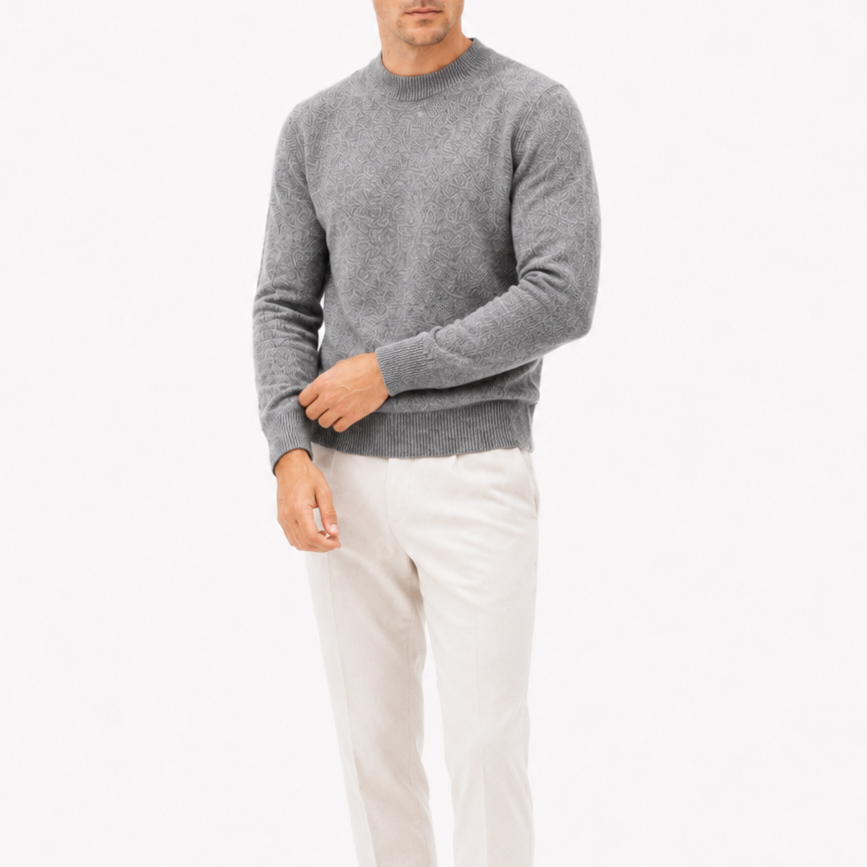Men's Grey Knit Crew Neck Sweater - Long Sleeve Pullover