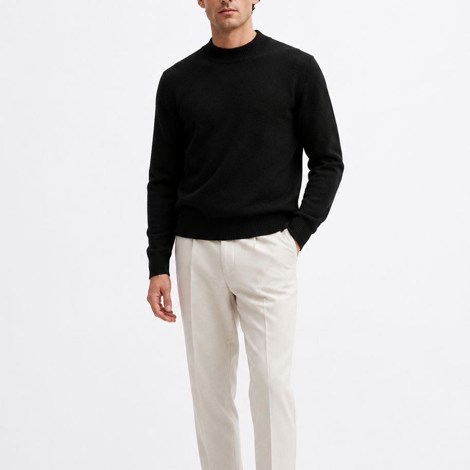 Men's Black Knit Crew Neck Sweater - Long Sleeve Pullover