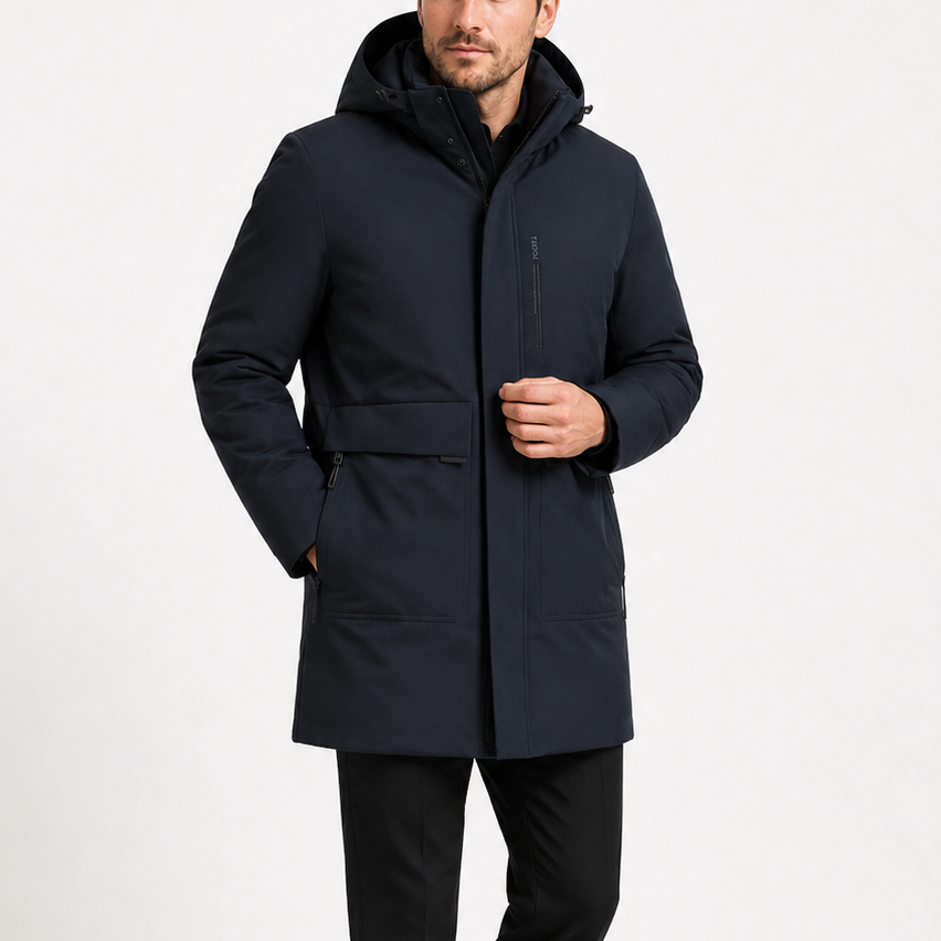 Men's Navy Hooded Winter Parka Jacket