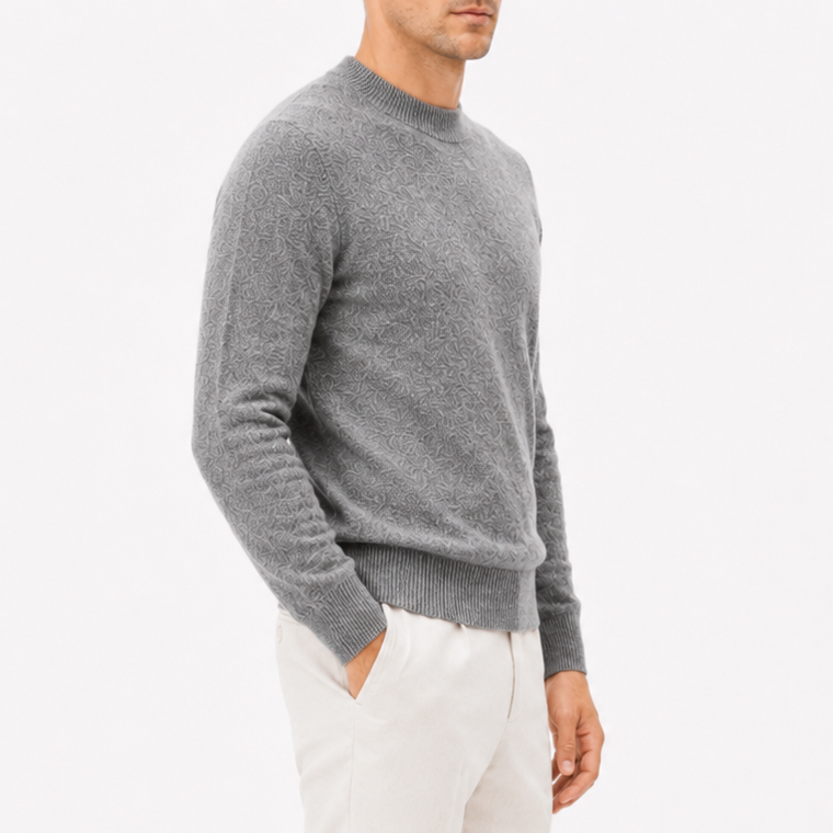 Men's Grey Knit Crew Neck Sweater - Long Sleeve Pullover