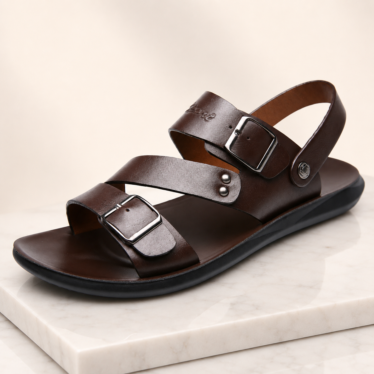 Men’s Split Faux Leather Buckle Sandals